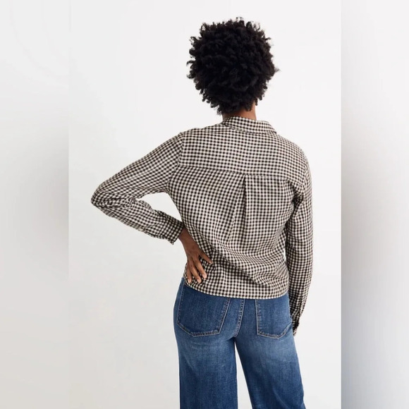 Madewell Flannel Tie Front Shirt In Gingham Check - Picture 3 of 13